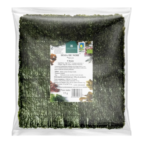 Algi nori prażone do sushi BIO 15 g - Porto Muinos