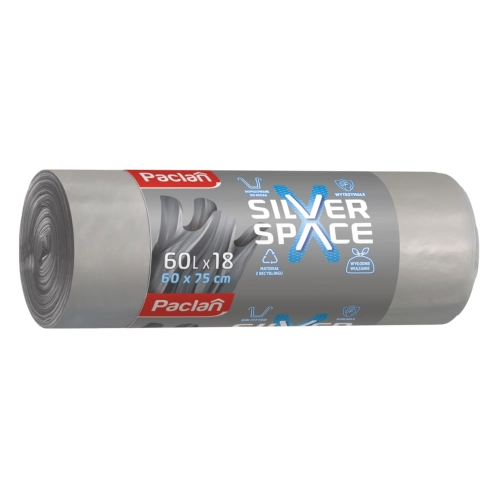 Worki z taśmą 60L 18 szt Paclan Silver Space srebrny