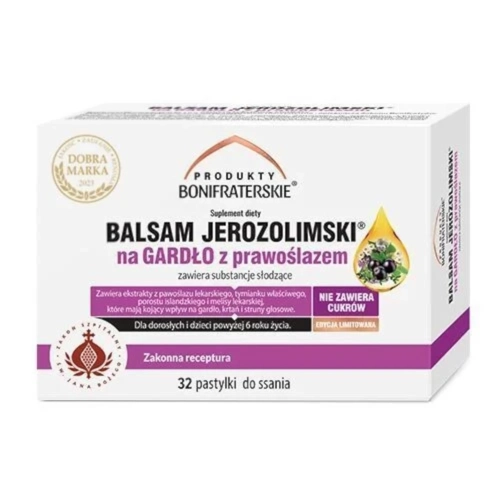 BALSAM JEROZOLIMSKI na GARDŁO z prawoślazem 32 pastylki do ssania.webp