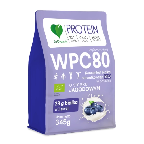 BeOrganic Białko serwatkowe WPC 80 Jagoda BIO 345g.webp