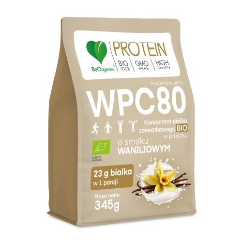 BeOrganic Białko serwatkowe WPC 80 Wanilia BIO 345g.webp