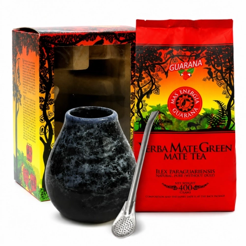 Zestaw do Yerba Mate Mas Energia Guarana 400g + bombilla + naczynie marmol.webp