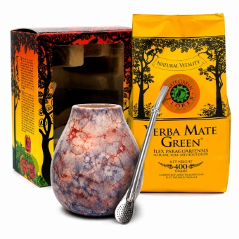 Zestaw do Yerba Mate Las Flores 400g + bombilla + matero + podkładka