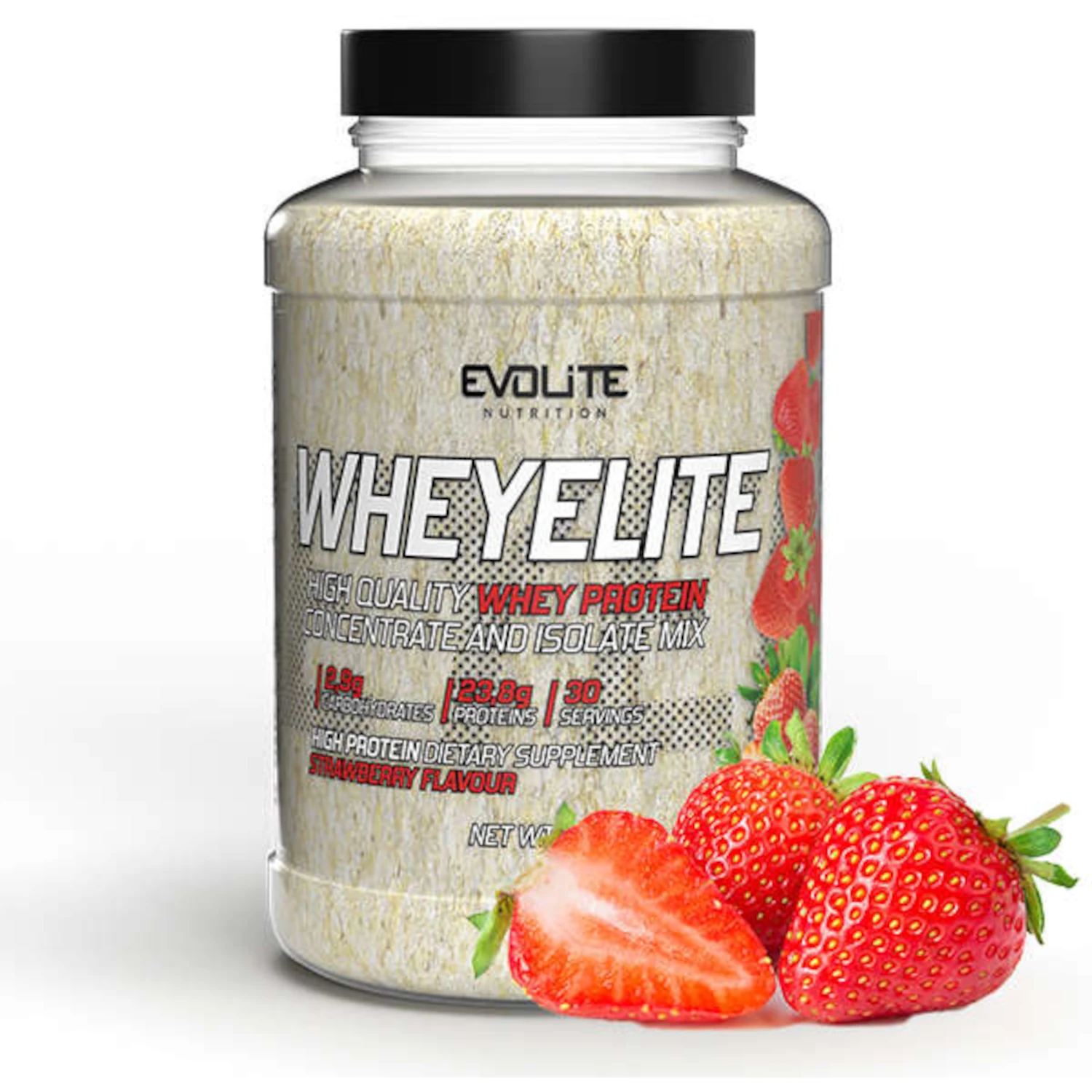 Протеин сывороточный Evolite WheyElite, концентрат и изолят, клубника, 900 г