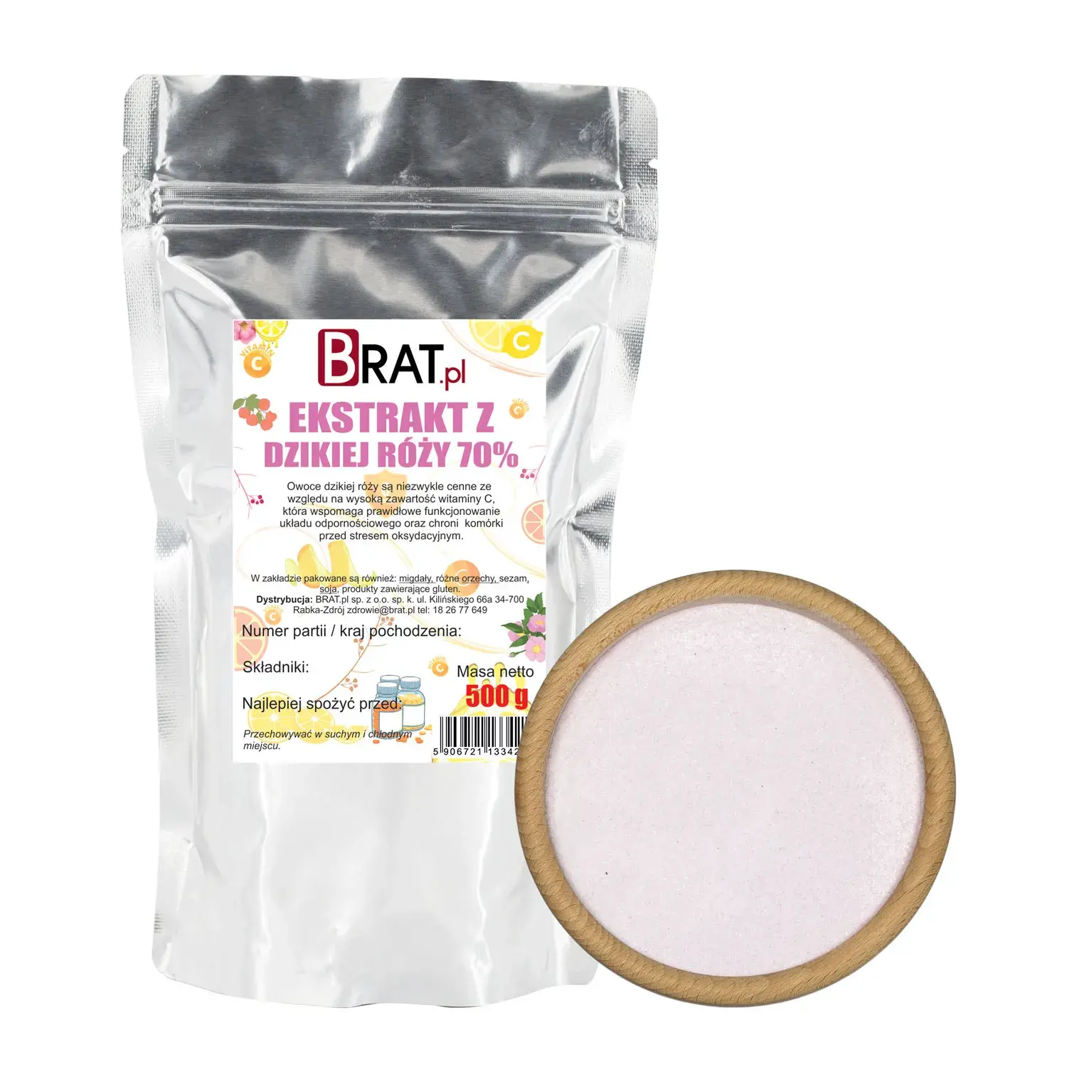 Экстракт шиповника Brat.pl 70%, источник витамина C, порошок, 500 г